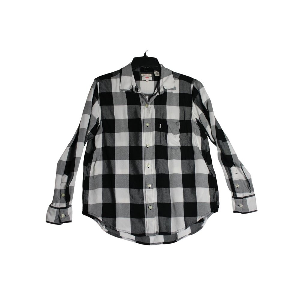 Levi's‎ L/S Black White Plaid Button Down Soft Flannel Shirt Mens Small